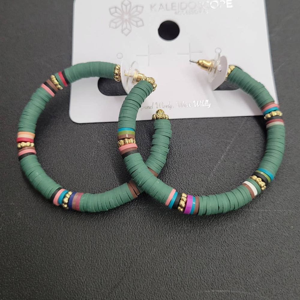 Forest Green Multi Color Katsuki Bead Hoops 2"